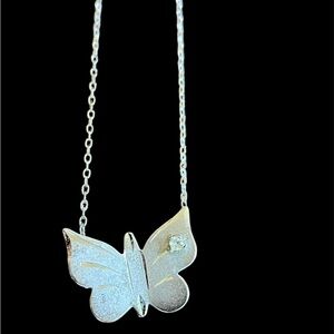 Vintage Sterling Silver Butterfly Pendant Necklace, Crystal Wing Accent